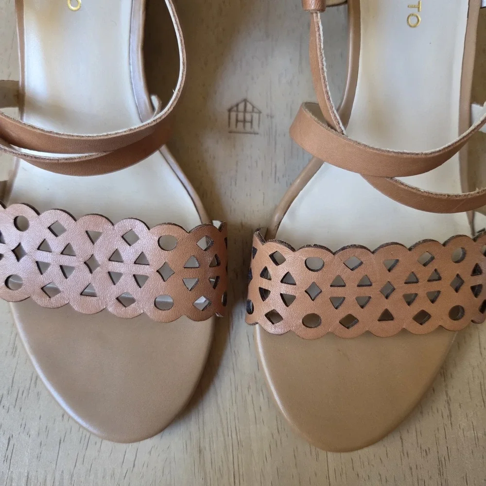 Franco Sarto Women's Trady Sandals 9M Brown Cut Out‎ Wedge Leather Adjustable
